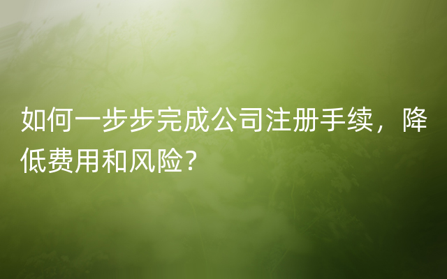 如何一步步完成公司注册手续，降低费用和风险？